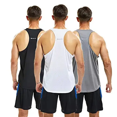 Men's 3 Pack Running Muscle Tank Tops - Dry-Fit Workout Sleeveless Tops, Breathable Y-Back Shirts, Training Bodybuilding Vests