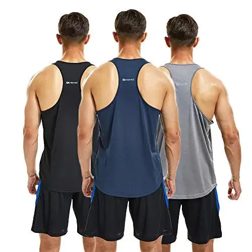 Men's 3 Pack Running Muscle Tank Tops - Dry-Fit Workout Sleeveless Tops, Breathable Y-Back Shirts, Training Bodybuilding Vests