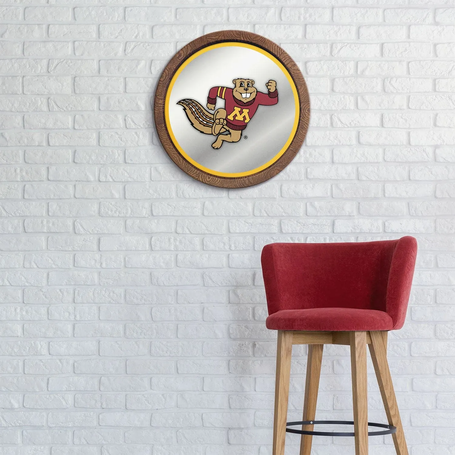 Minnesota Golden Gophers: Mascot - "Faux" Barrel Top Mirrored Wall Sign