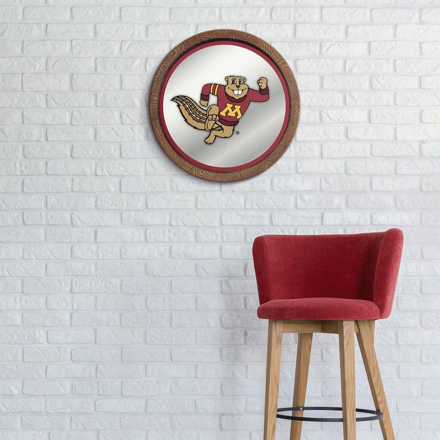 Minnesota Golden Gophers: Mascot - "Faux" Barrel Top Mirrored Wall Sign