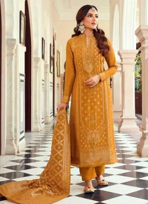 Mustard and Gold Embroidered Pant Style Suit