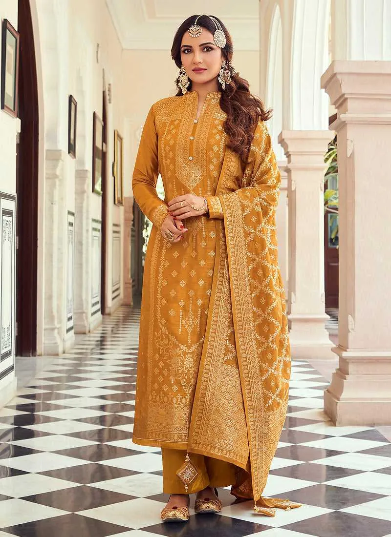 Mustard and Gold Embroidered Pant Style Suit