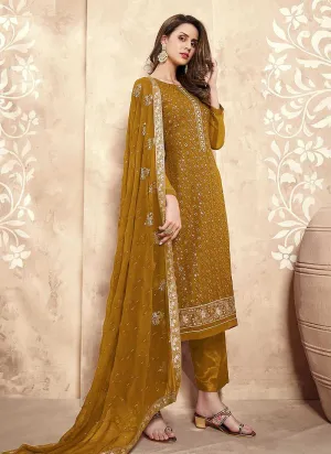 Mustard Straight Cut Embroidered Pant Style Suit