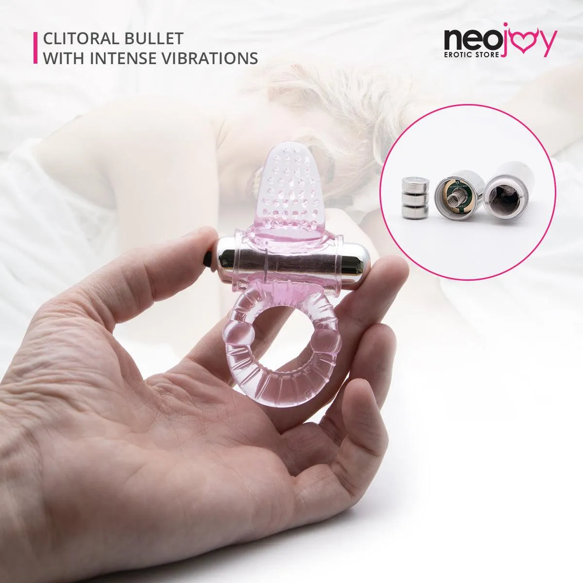 Neojoy Tongue Ring Jelly Cock Ring Erection Enhancer - Clitoral Bullet Vibrator