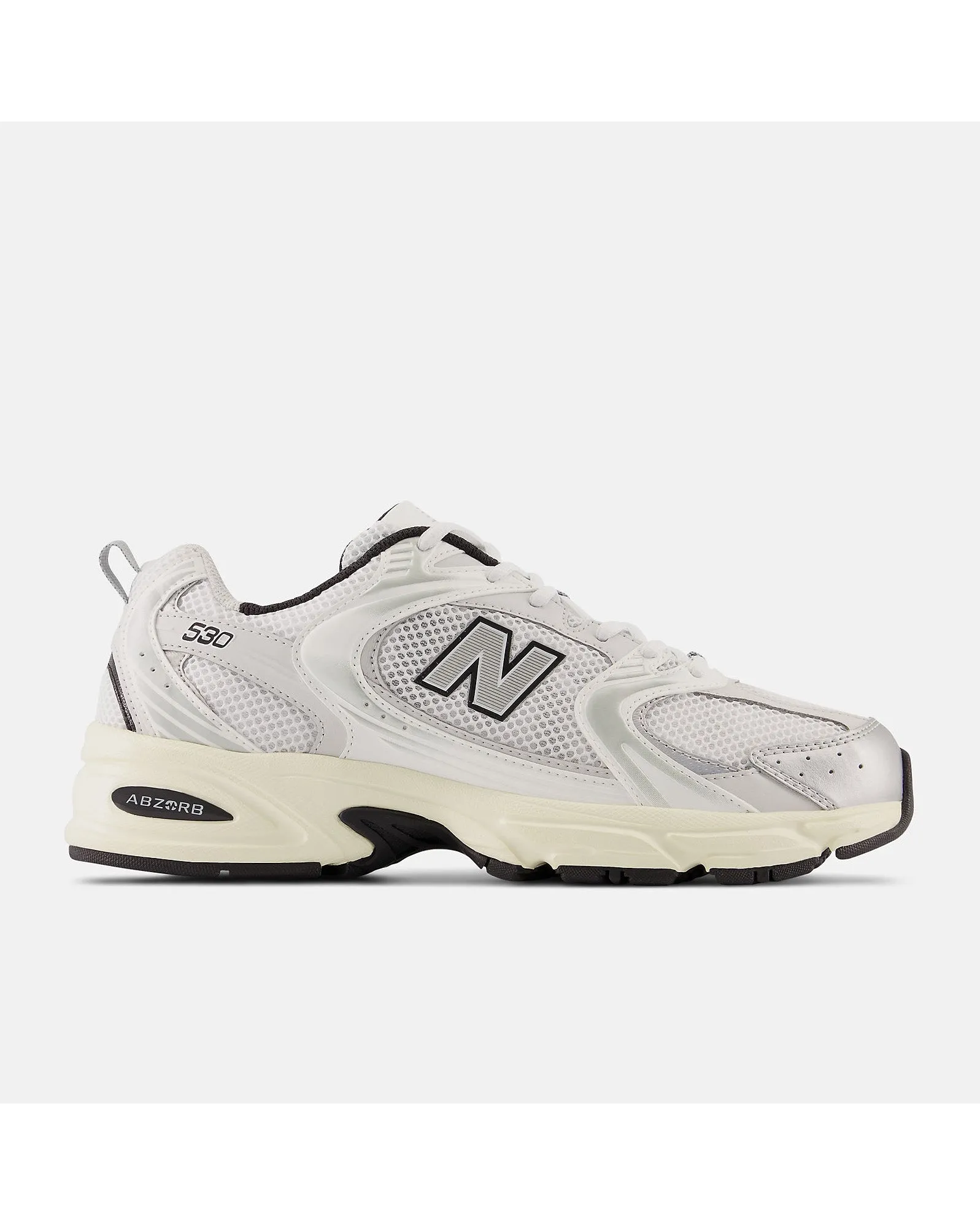 New Balance 530 Sneaker -White with Silver Metallic and Black