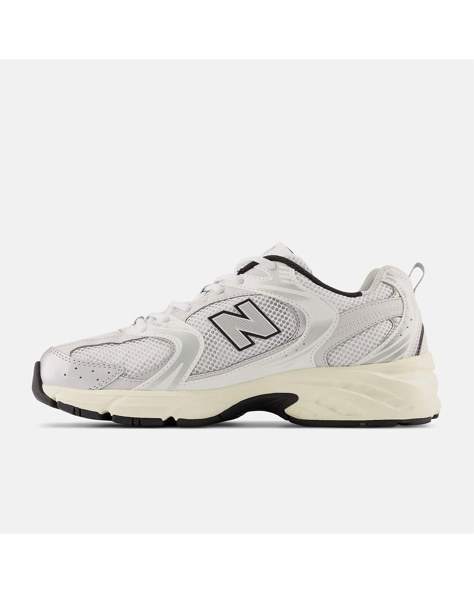 New Balance 530 Sneaker -White with Silver Metallic and Black