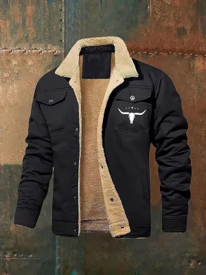 New Mens Winter Western Fleece Jackets Sherpa Lined Cowboy Button down Jacket Trendy Casual Thermal Lapel Trucker Coats Black, Sz XXL