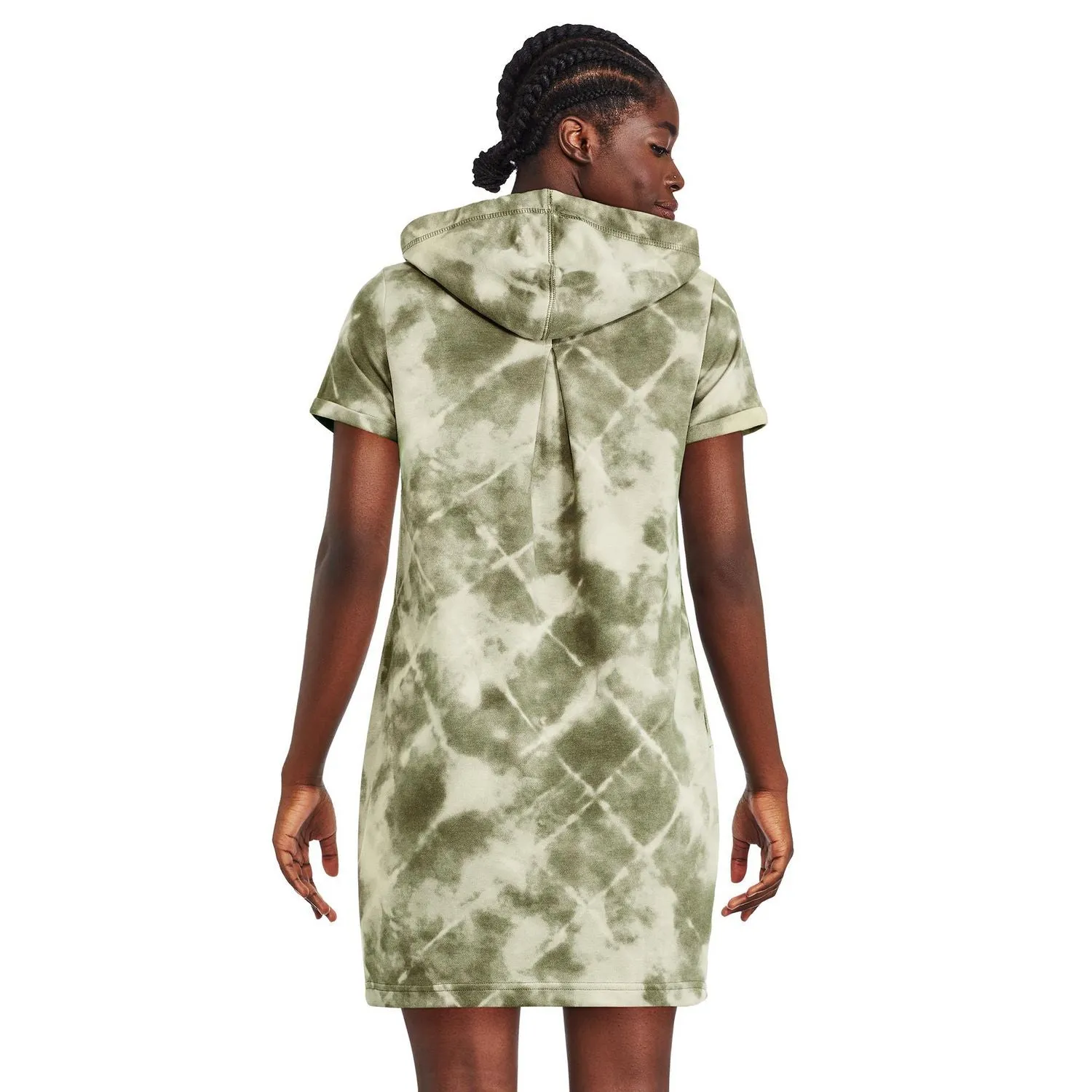 New Women's Green Printed short sleeve sweater dress with hood, Sz L!