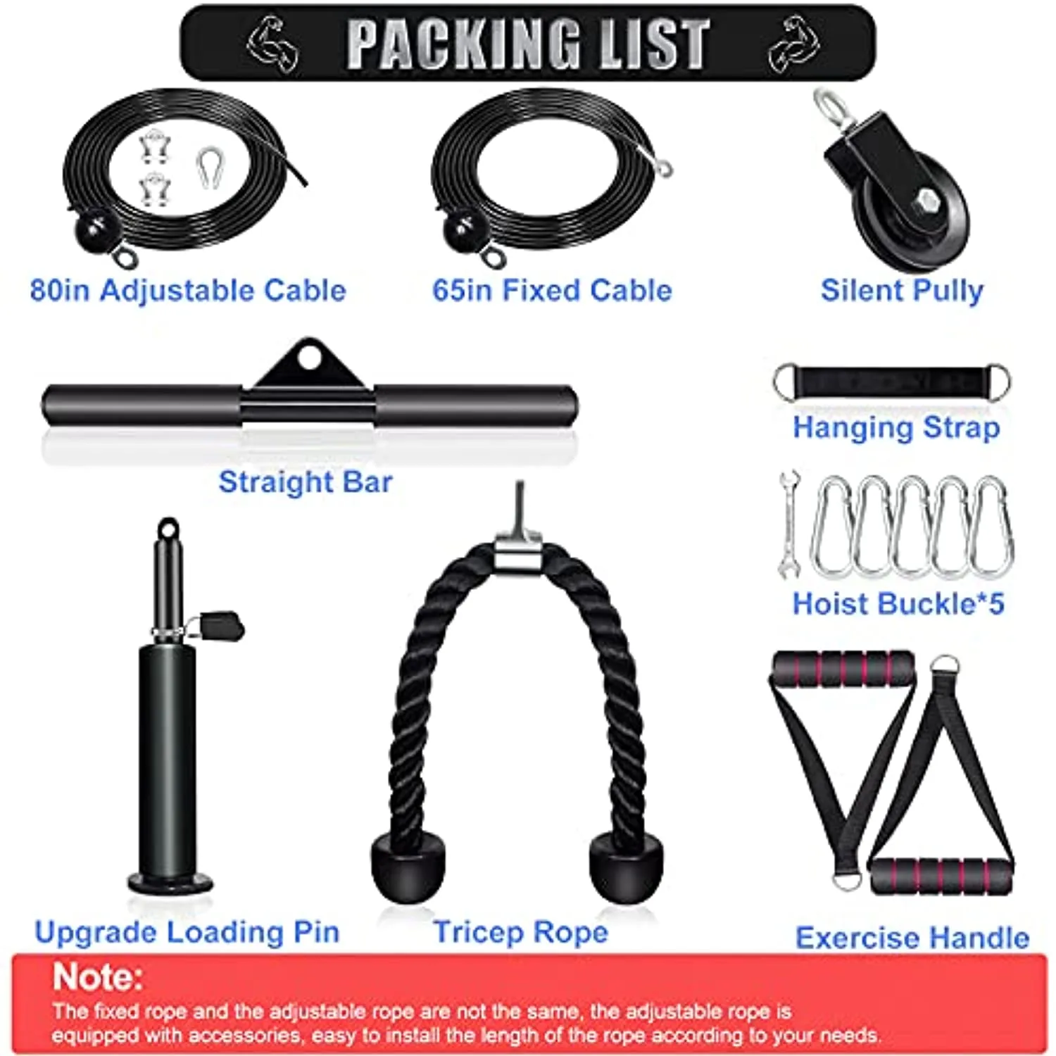 Outify Pulley System Gym, LAT Pull Down Machine with 2 Adjustable Cable Pulley Attachments for Gym, 3 in 1 Triceps Pulley Cable Machine System, LAT Bar, Fitness Home Gym Workout Equipment(17 Pieces)