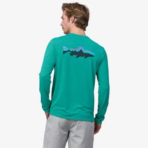 Patagonia Men's Long-Sleeved Capilene® Cool Daily Graphic Shirt Fitz Roy Trout: Subtidal Blue X-Dye