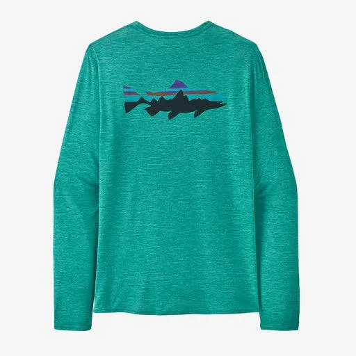 Patagonia Men's Long-Sleeved Capilene® Cool Daily Graphic Shirt Fitz Roy Trout: Subtidal Blue X-Dye