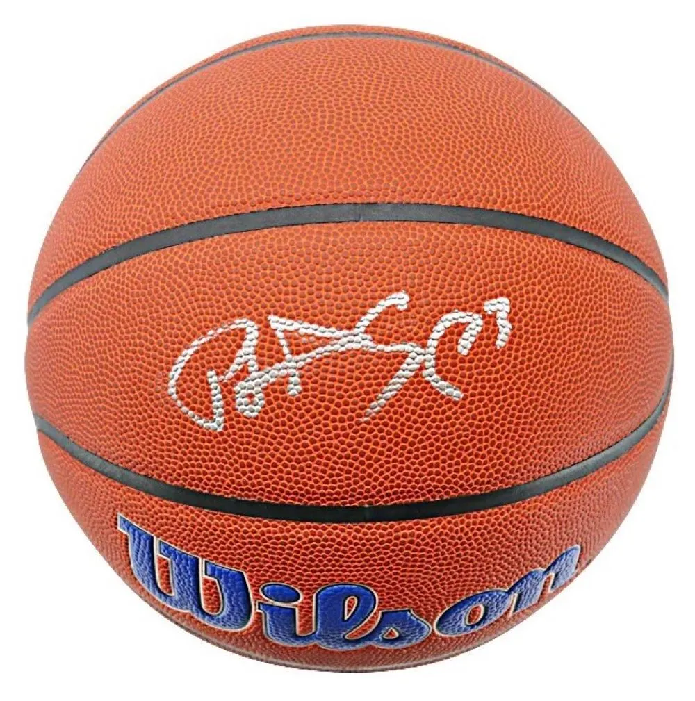 Patrick Ewing Signed New York Knicks Wilson Logo Basketball Steiner CX