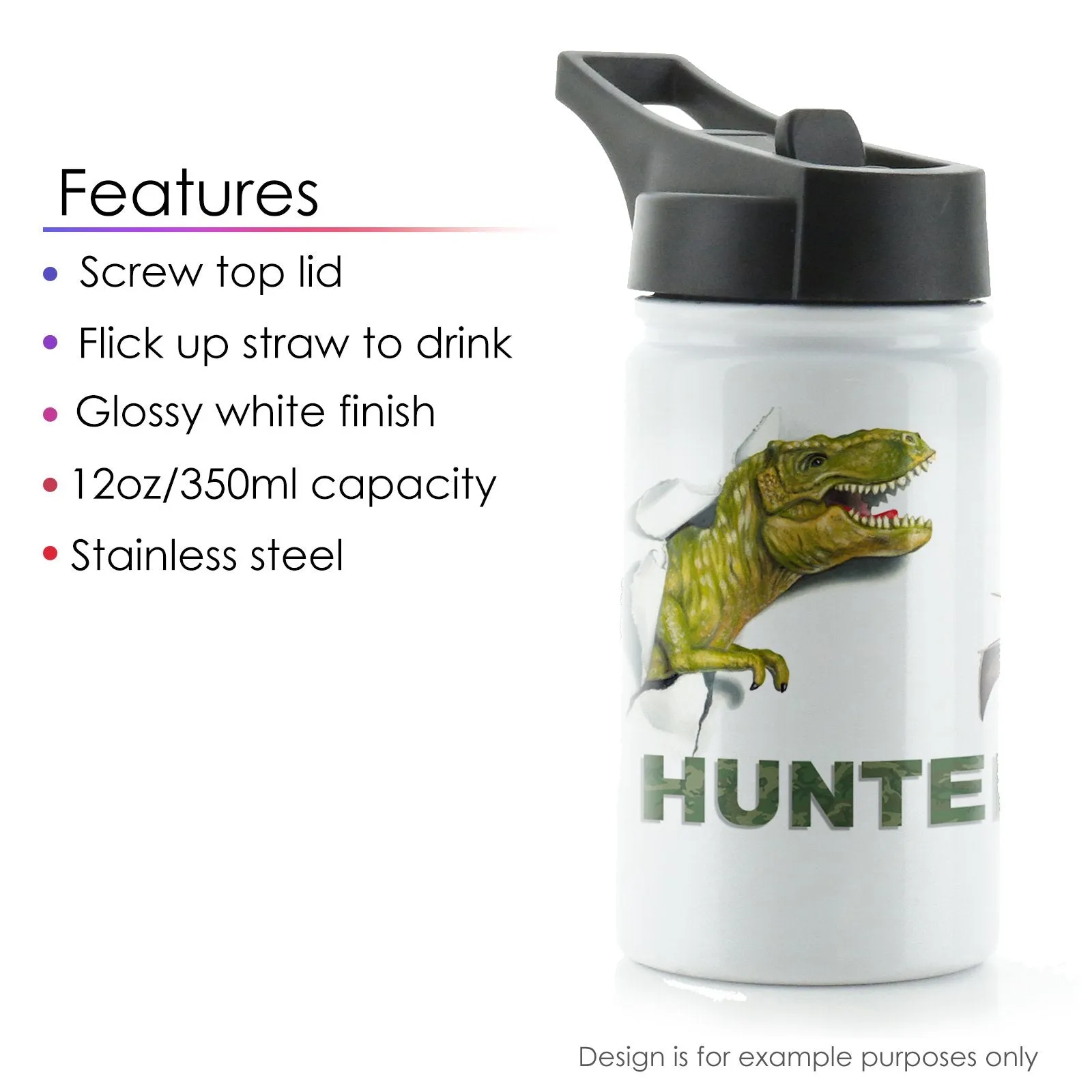 Personalised Alpaca Flower and Name White Sports Flask