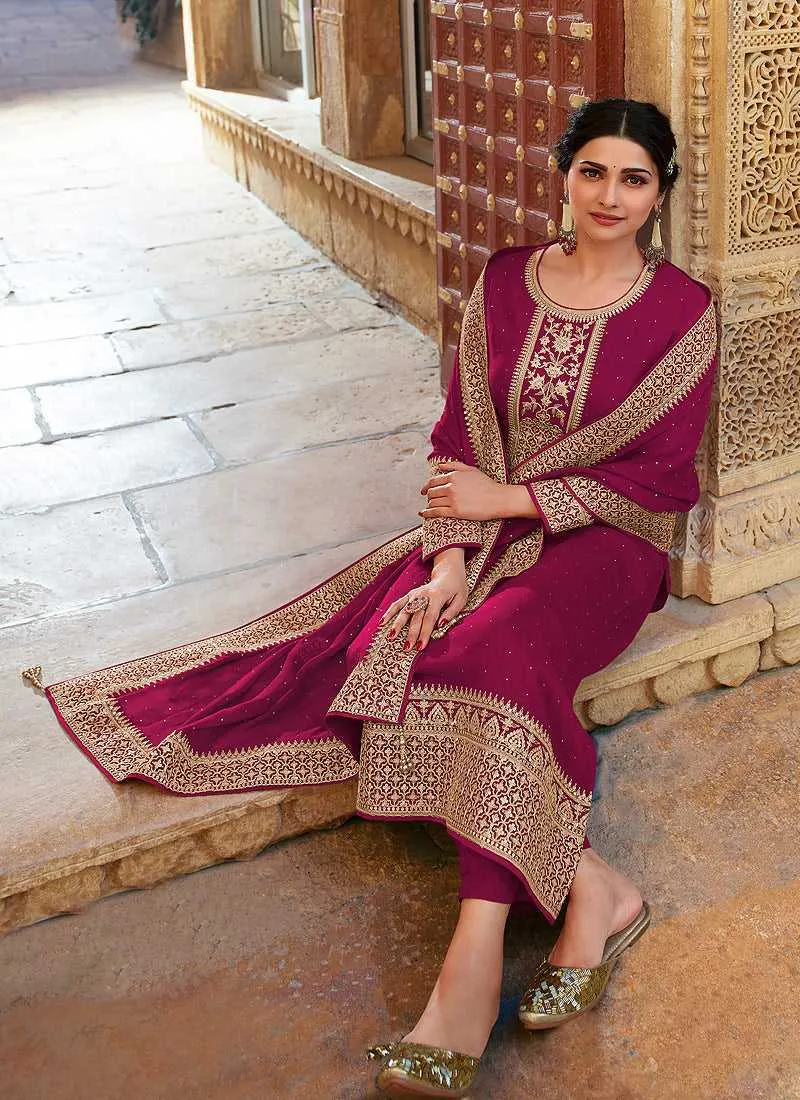 Pink Embroidered Pant Style Suit