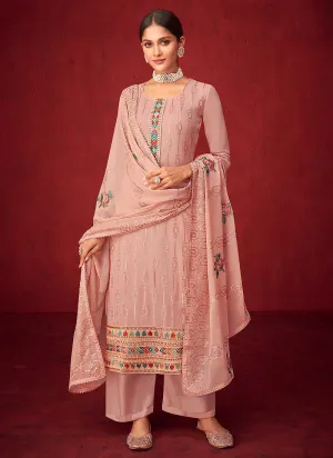 Pink Sequins Embroidered Straight Pant Style Suit