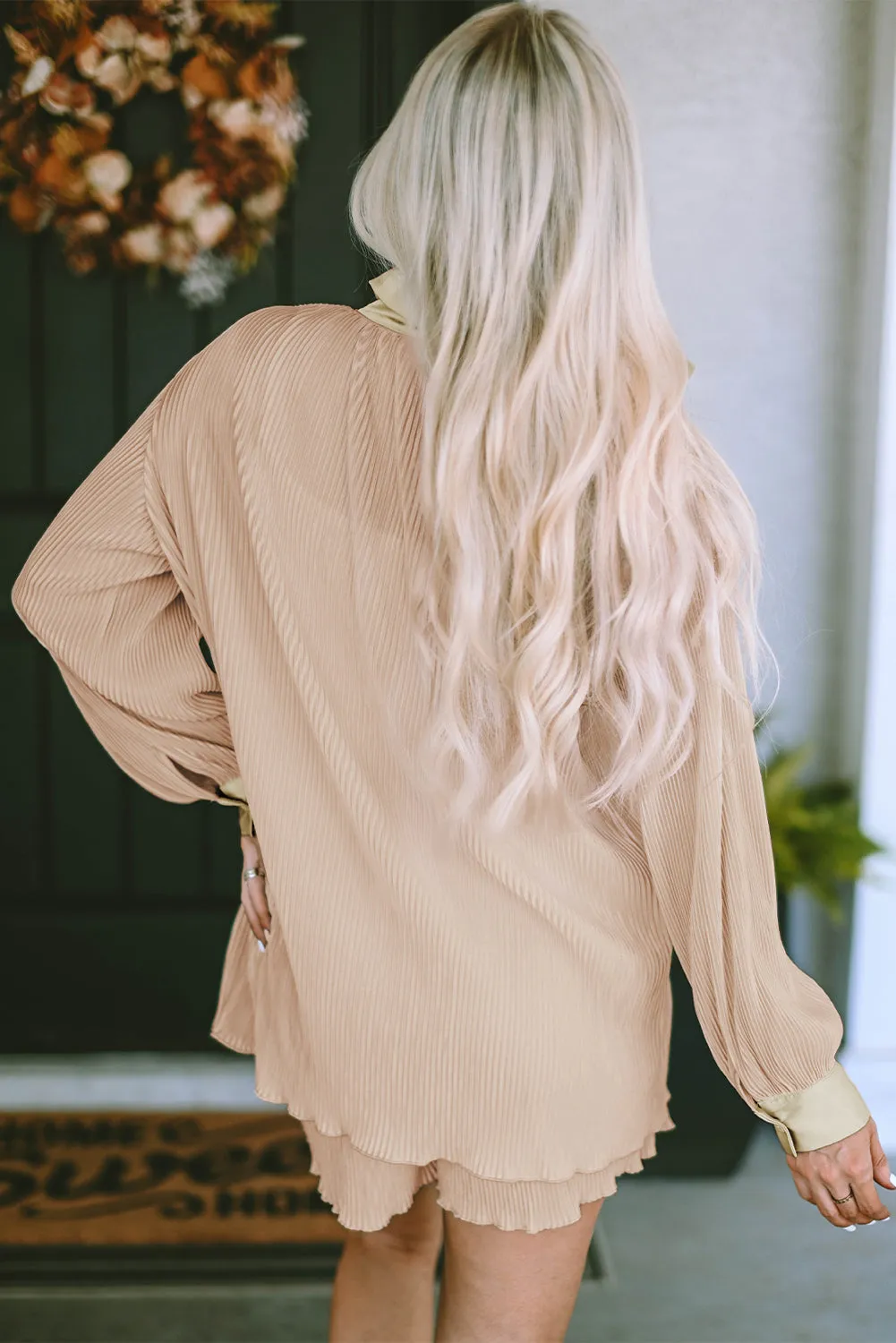 Pleated Shirt Shorts Lounge Set