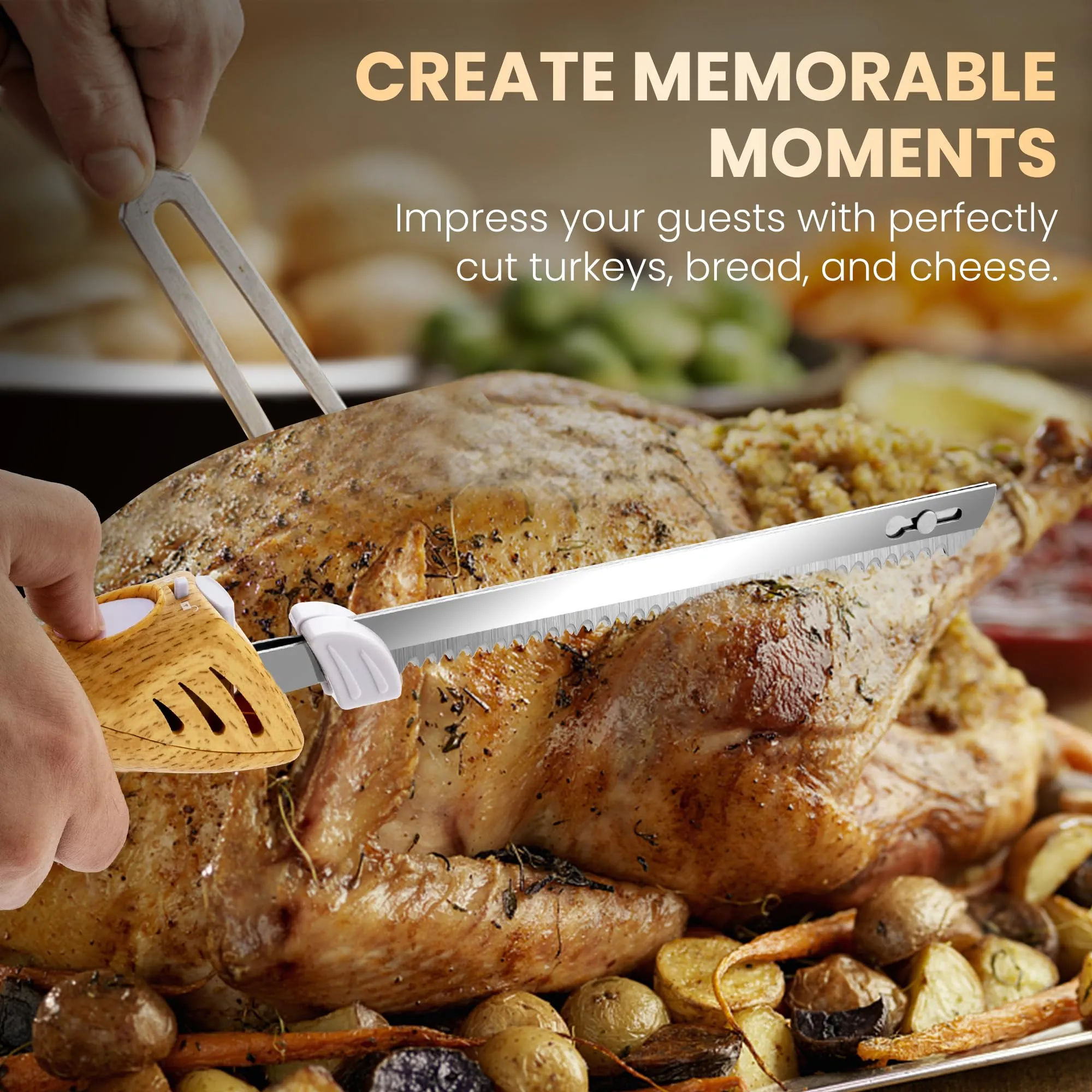 Prikoi Cordless Electric Knife, Easy-Slice Serrated Edge Blades for Carving Turkey, Bread, Fillet, DIY, Ergonomic Handle   2 Blades