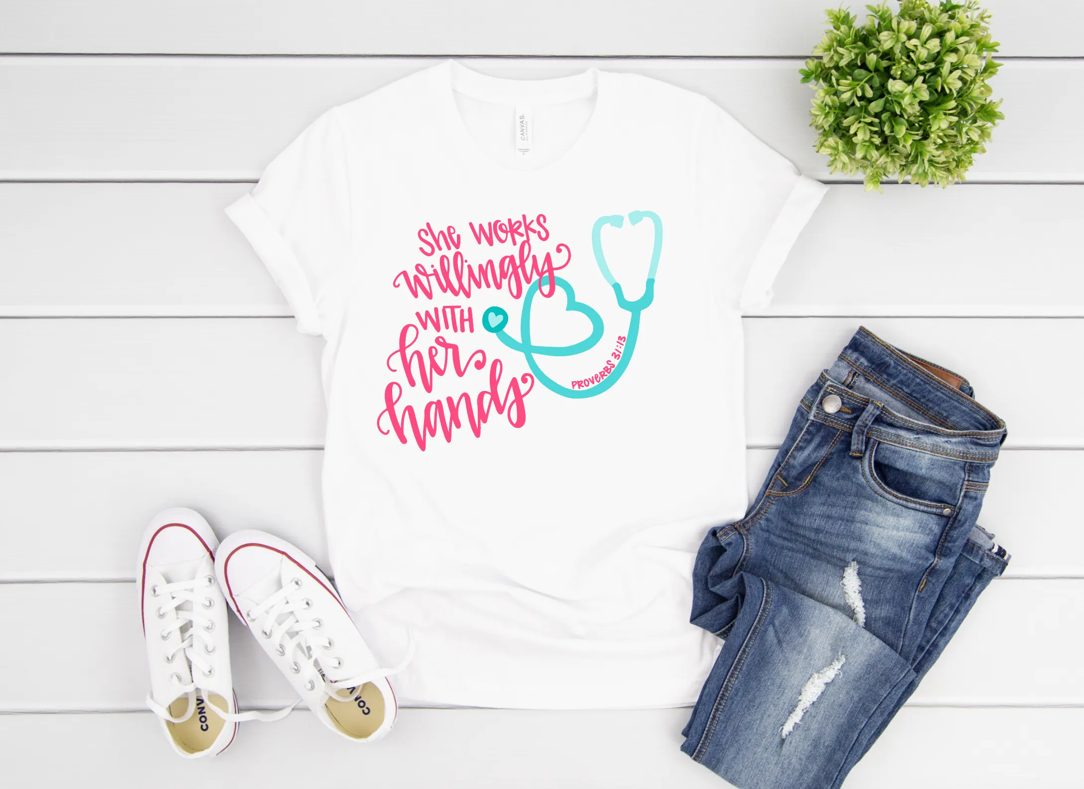 Proverbs 31:13 Nurses Short Sleeve Tee