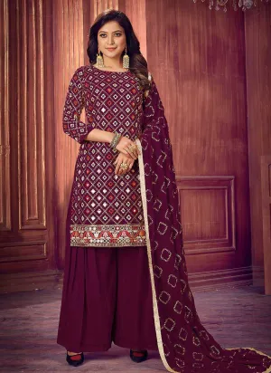Purple Mirror Embroidered Sharara Style Suit