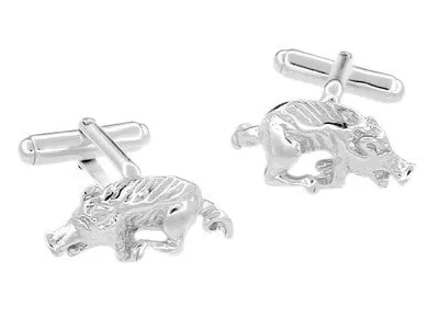 Razorback Hog Cufflinks in Sterling Silver