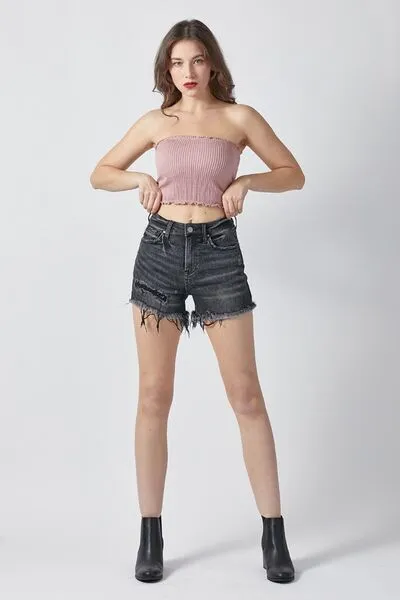 RISEN Raw Hem Denim Shorts with Pockets ONLINE EXCLUSIVE