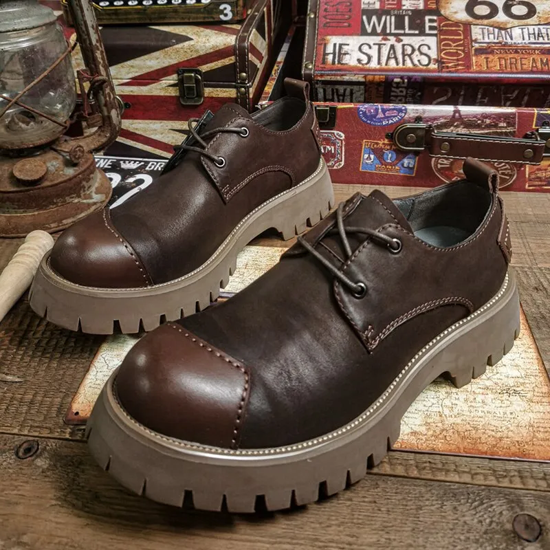 Round Toe Men Leather Shoes British Style
