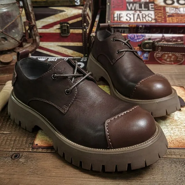 Round Toe Men Leather Shoes British Style
