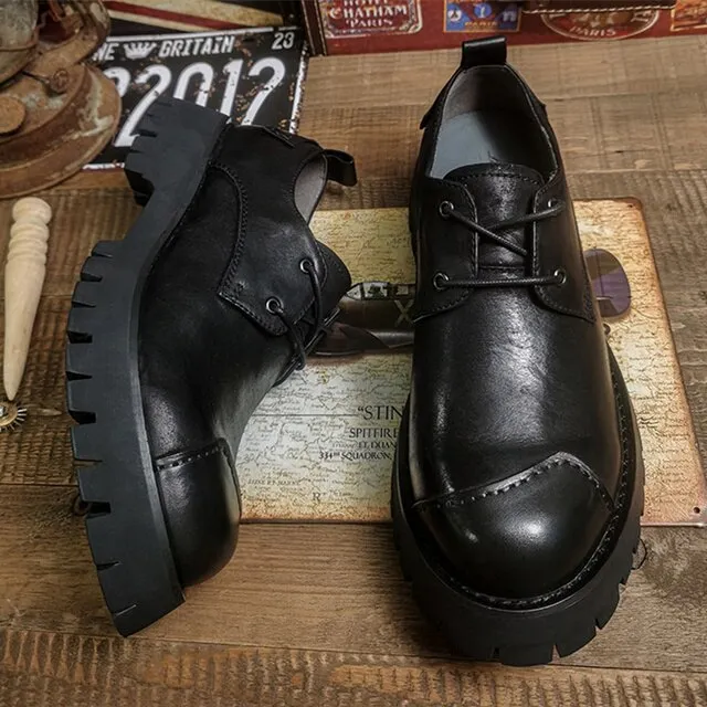 Round Toe Men Leather Shoes British Style