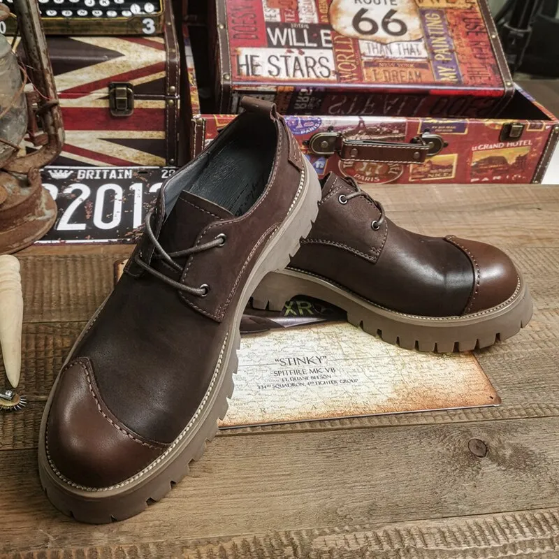 Round Toe Men Leather Shoes British Style