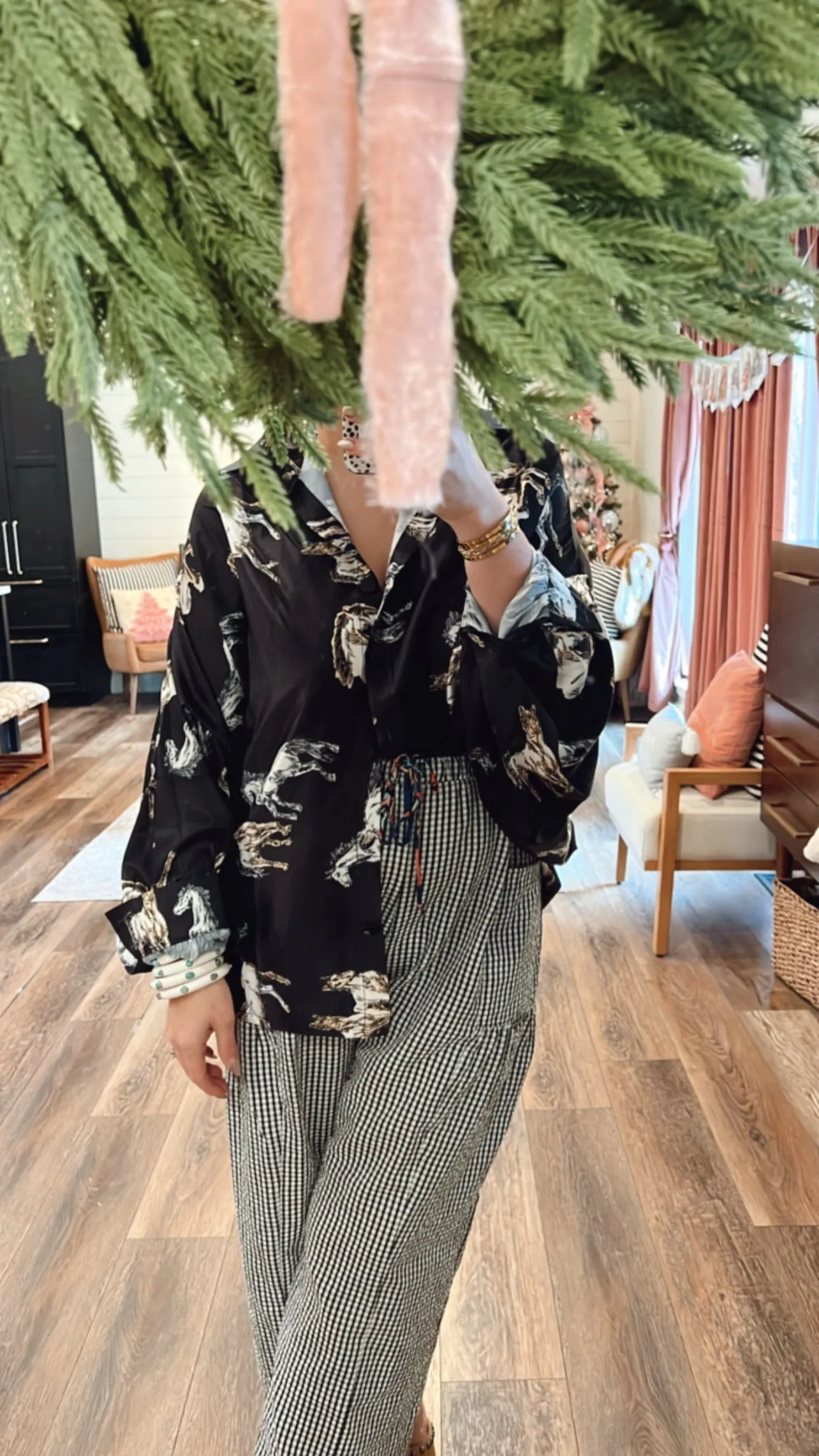Running Horses Oversized Blouse - Black