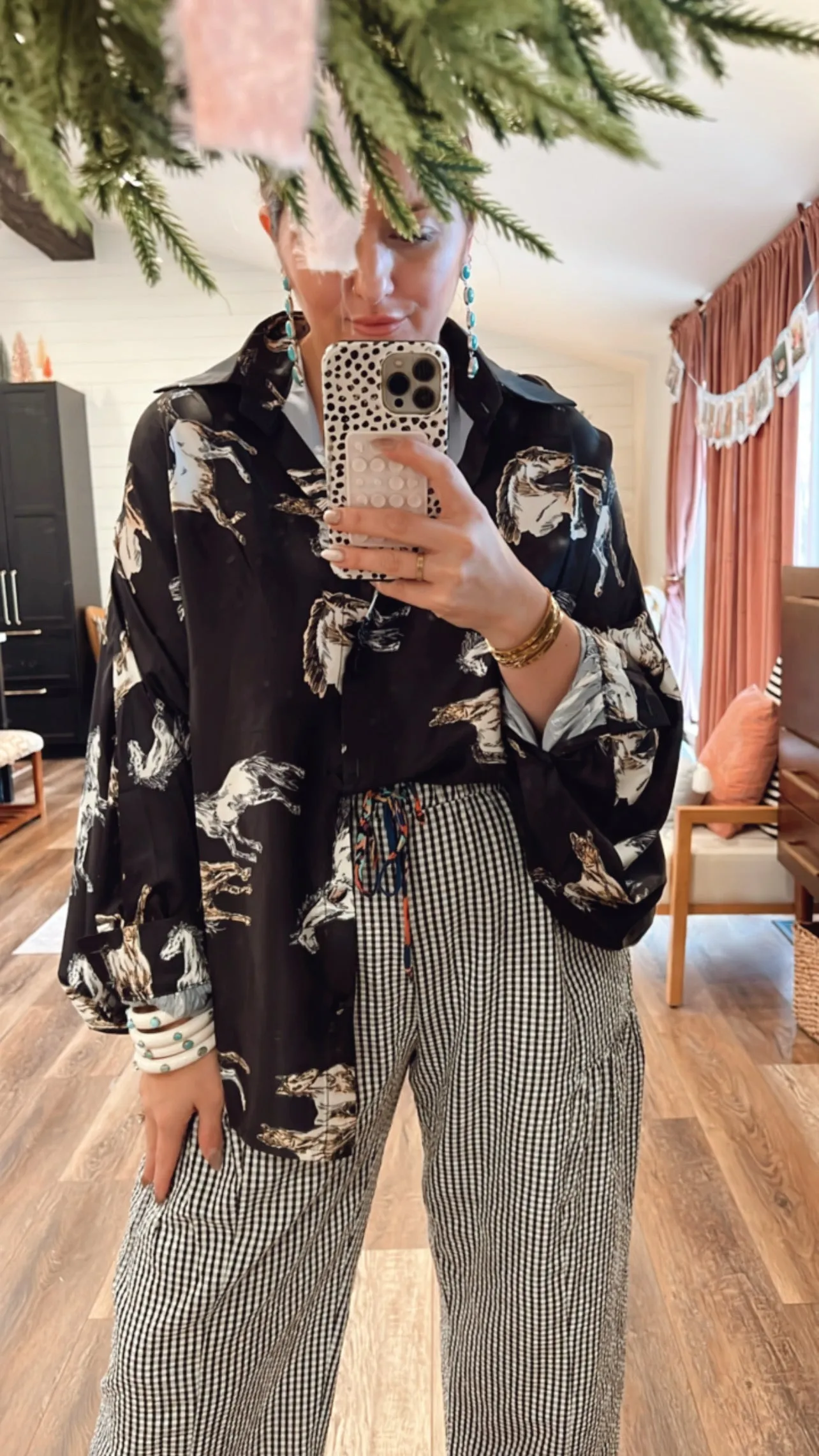 Running Horses Oversized Blouse - Black
