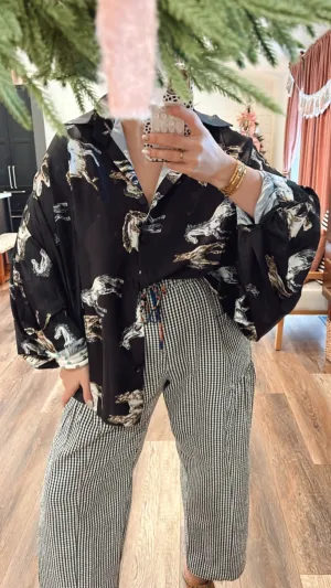 Running Horses Oversized Blouse - Black