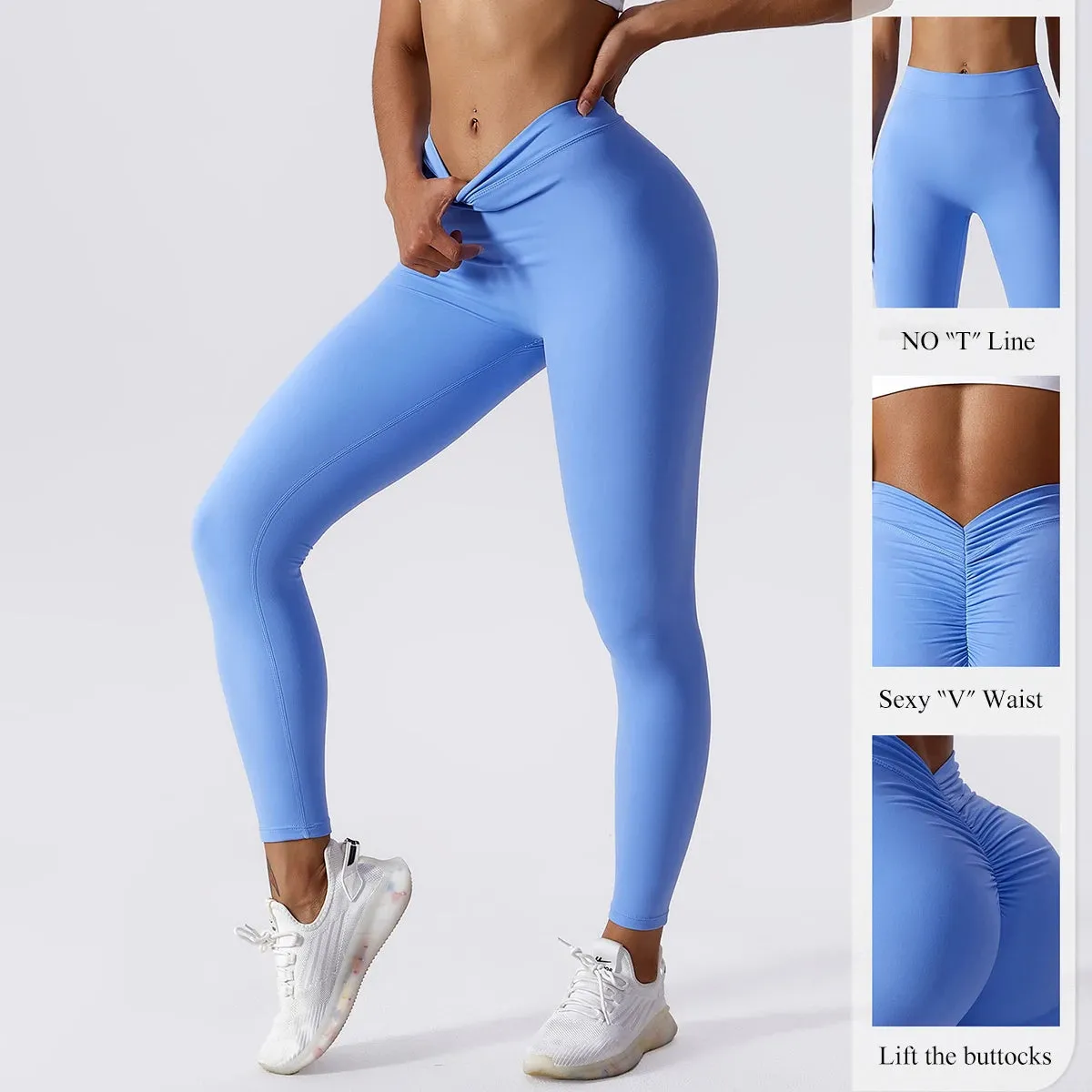 Sculpted V-Waist Push-Up Leggings for Women's Fitness
