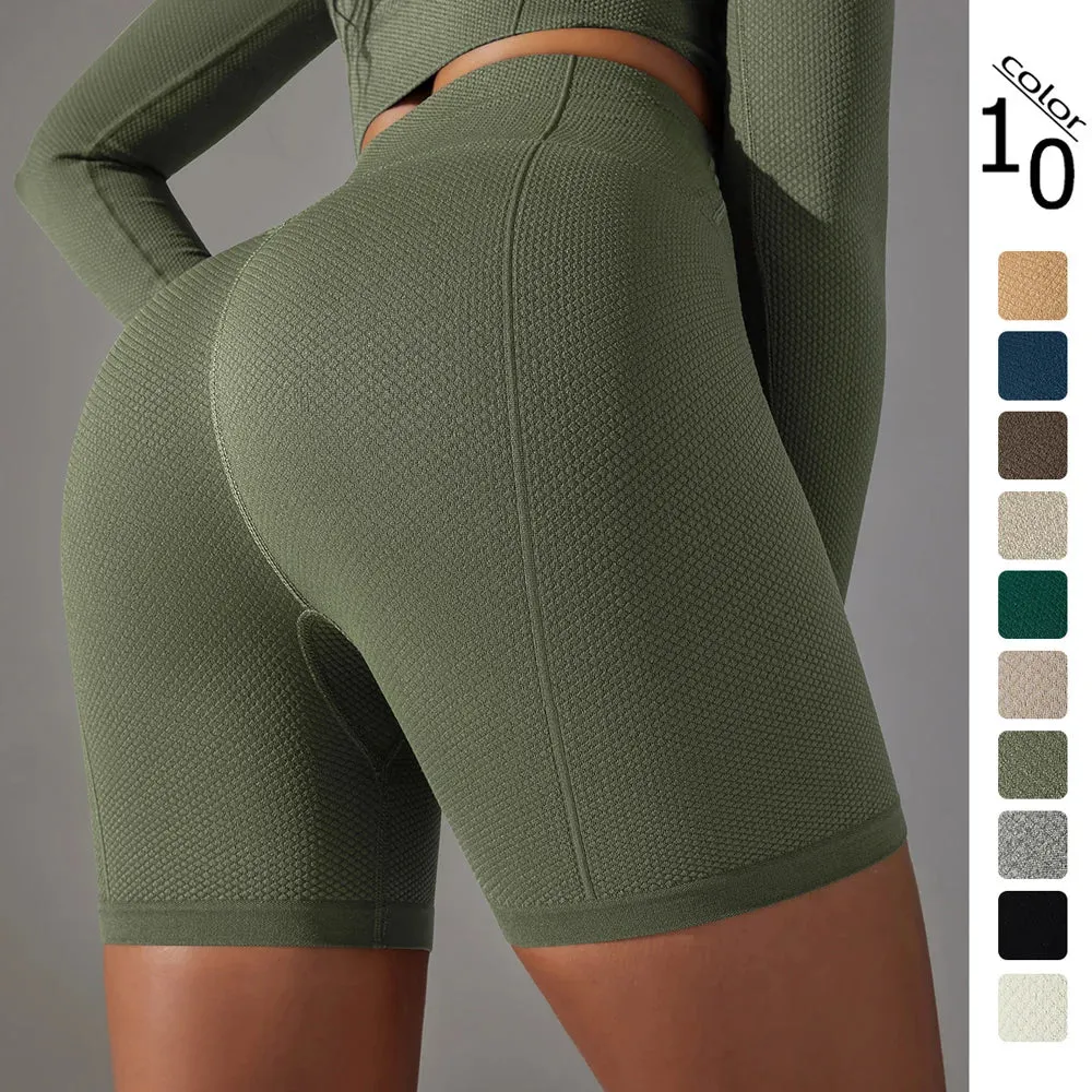 Seamless Yoga Shorts Women - Gym Booty Shorts, High Waist Workout Push Up Biker Shorts, Tight Fitness Running Sport Leggings