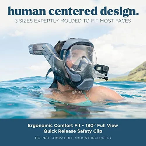 Seaview 180 V3 Full Face Snorkel Mask Adult- The V3 is The Perfect Snorkeling Gear for Adults and Kids- Patented Flowtech Side Snorkel Design- Up to 600% Easier Breathing. Snorkeling Gear for Kids