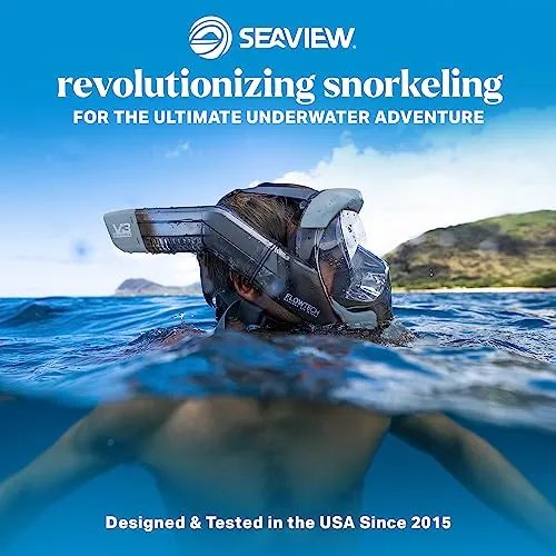 Seaview 180 V3 Full Face Snorkel Mask Adult- The V3 is The Perfect Snorkeling Gear for Adults and Kids- Patented Flowtech Side Snorkel Design- Up to 600% Easier Breathing. Snorkeling Gear for Kids