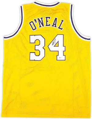 Shaquille O'Neal Los Angeles Signed Gold Basketball Jersey BAS