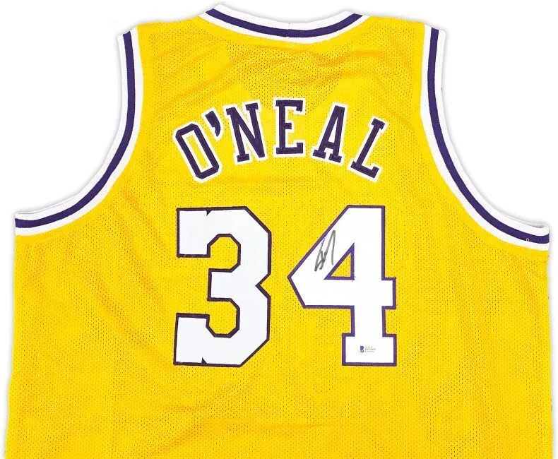 Shaquille O'Neal Los Angeles Signed Gold Basketball Jersey BAS