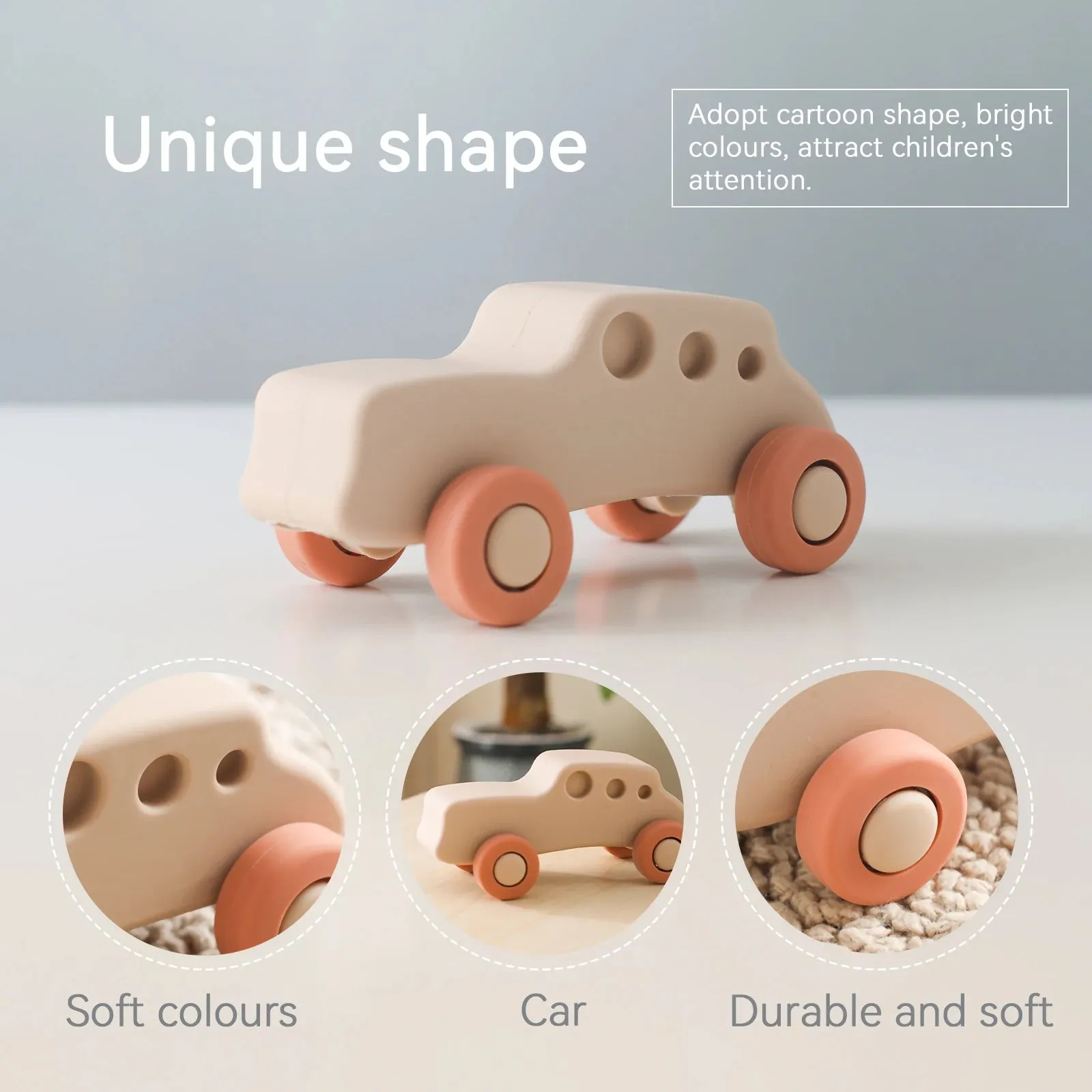 Silicone Car Teether Toy  Educational Baby Teething Block