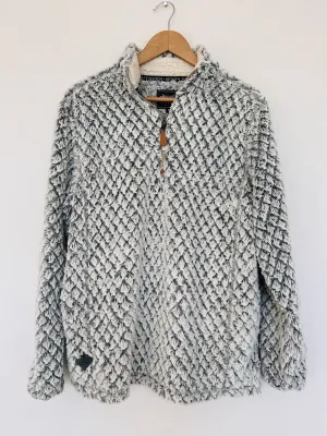 SIMPLY SOUTHERN Fuzzy Sherpa Jacket Sz M Gray Teddy Pullover Cozy 1/4 Zip Coat