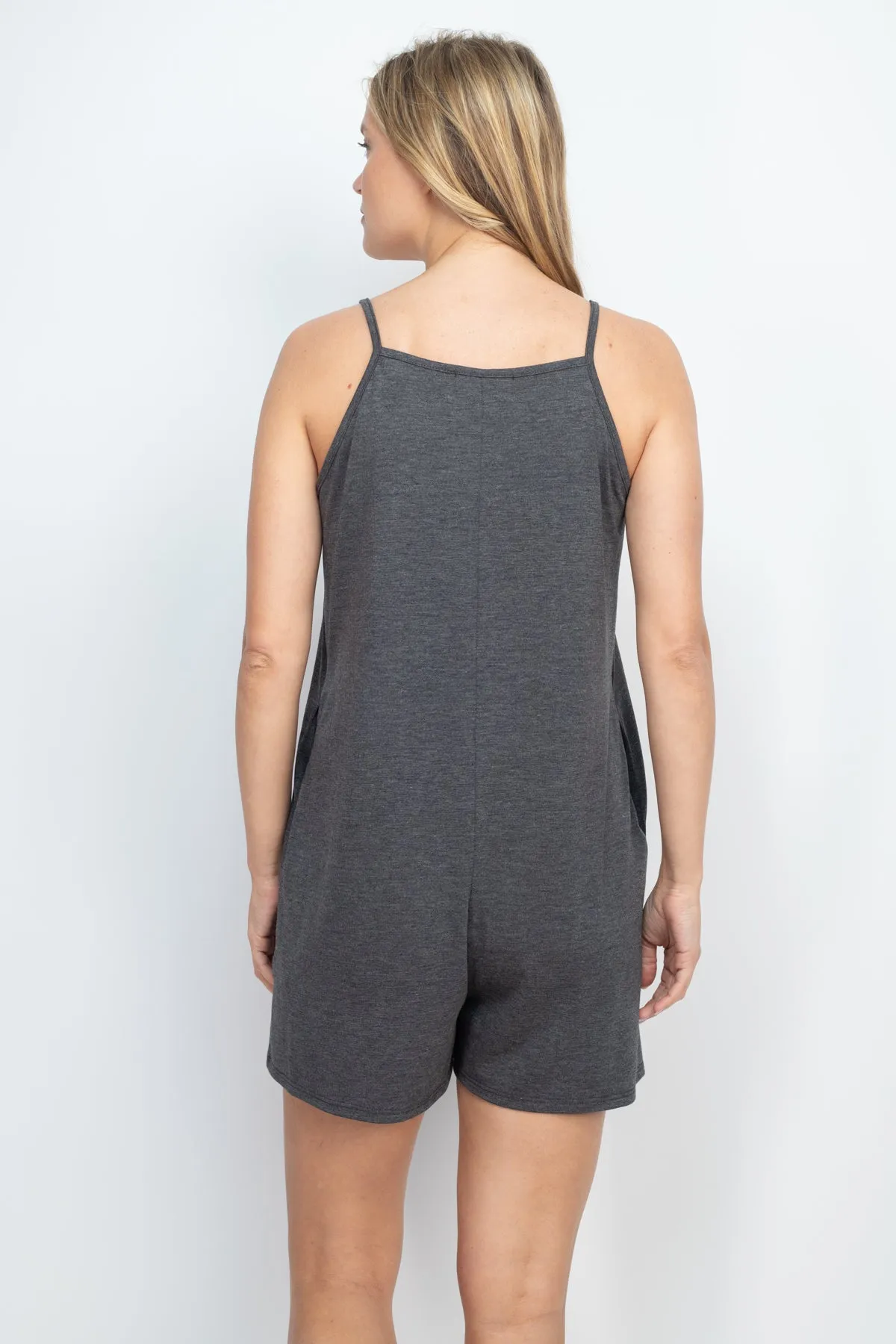 Solid Cami Strap Romper with Side Pockets