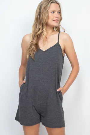 Solid Cami Strap Romper with Side Pockets