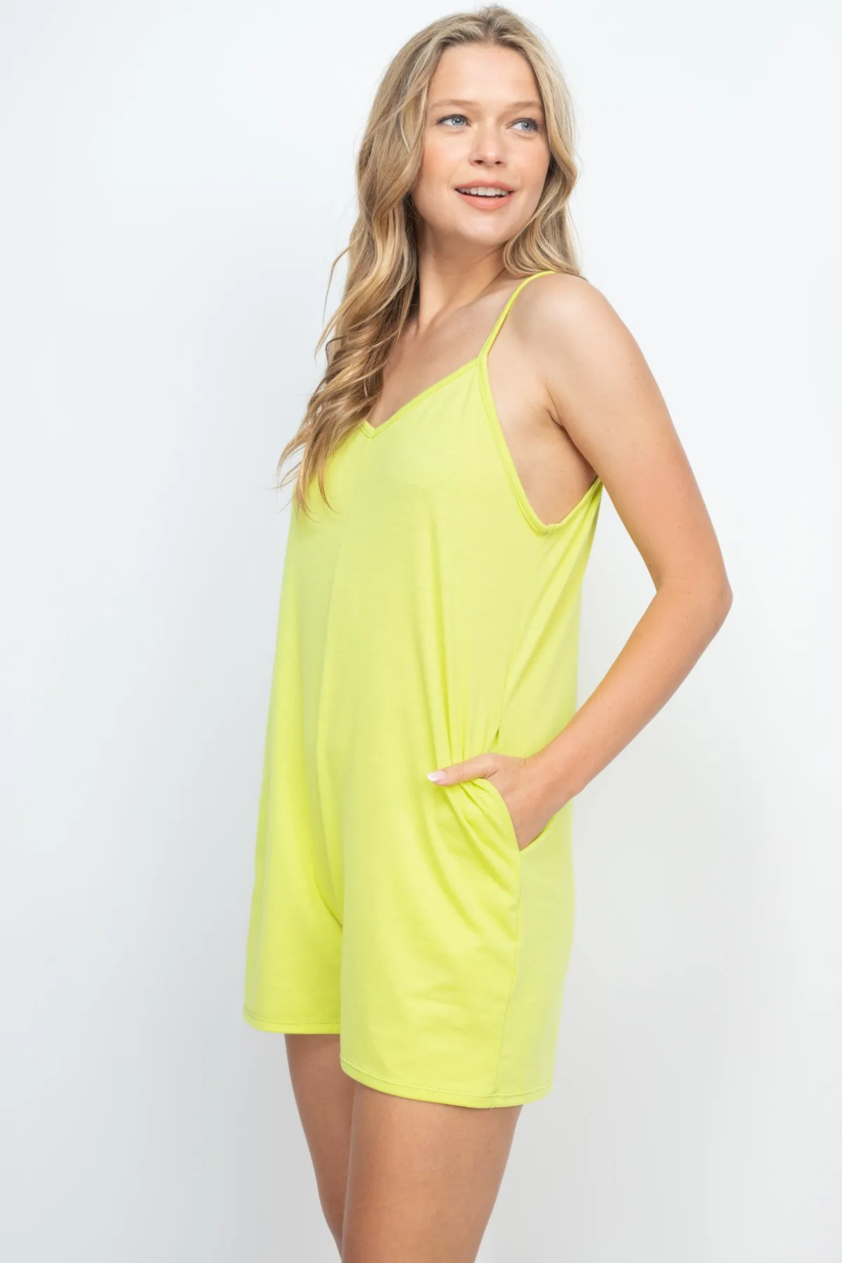 Solid Cami Strap Romper with Side Pockets