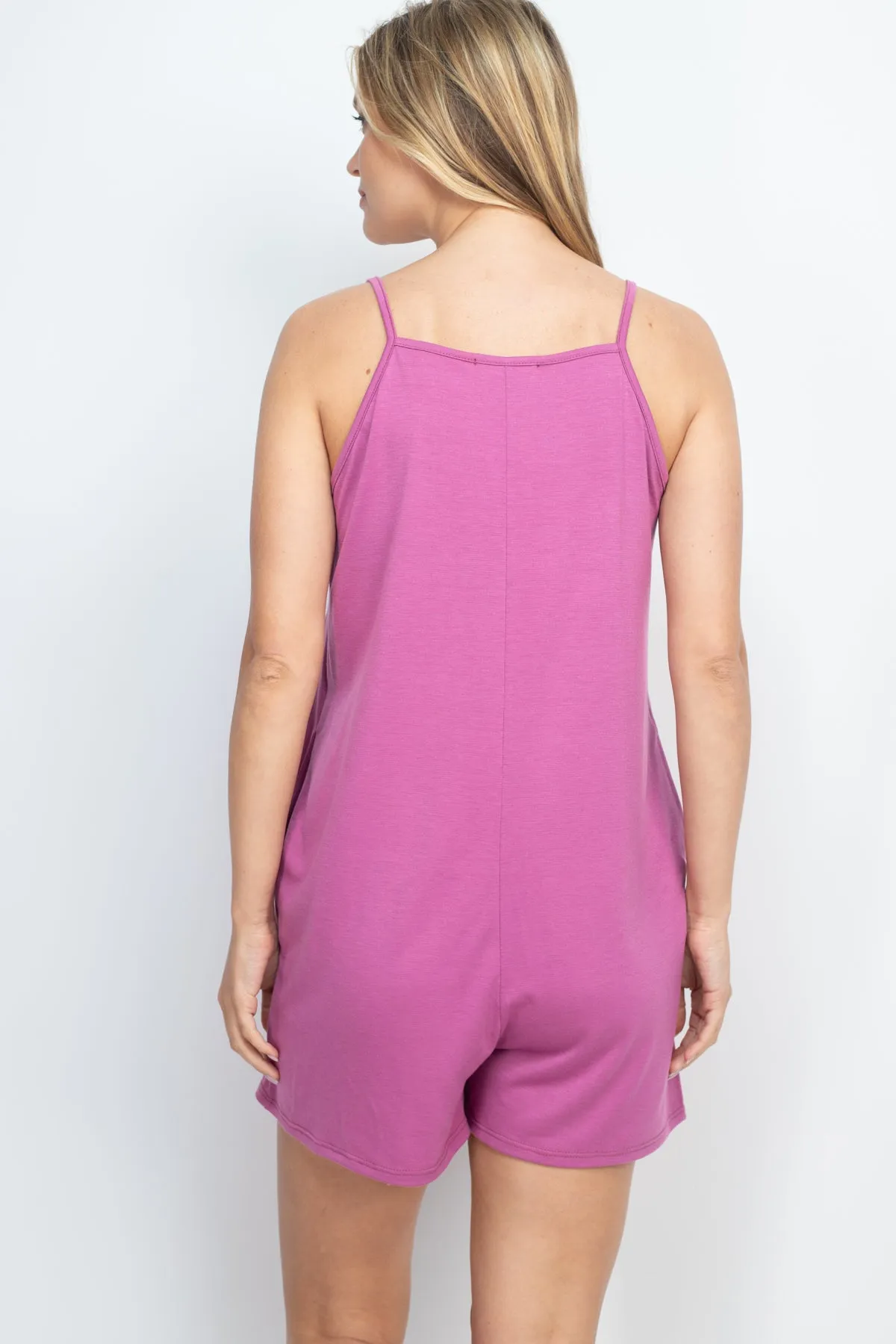 Solid Cami Strap Romper with Side Pockets