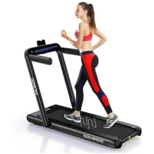 Sparnod Fitness STH-3030 (4 HP Peak) 2 in 1 Foldable Treadmill for Home Cum Under Desk Walking PadSlim Enough to be stored Under Bed (Black)