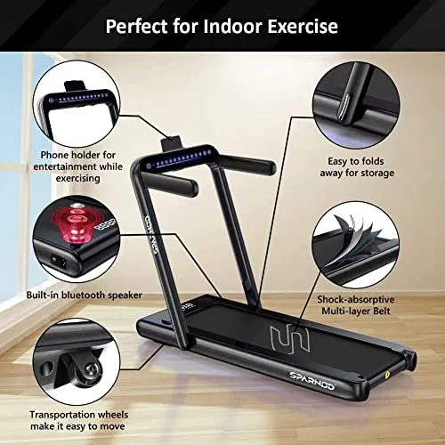Sparnod Fitness STH-3030 (4 HP Peak) 2 in 1 Foldable Treadmill for Home Cum Under Desk Walking PadSlim Enough to be stored Under Bed (Black)