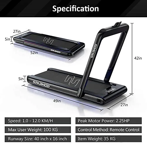 Sparnod Fitness STH-3030 (4 HP Peak) 2 in 1 Foldable Treadmill for Home Cum Under Desk Walking PadSlim Enough to be stored Under Bed (Black)