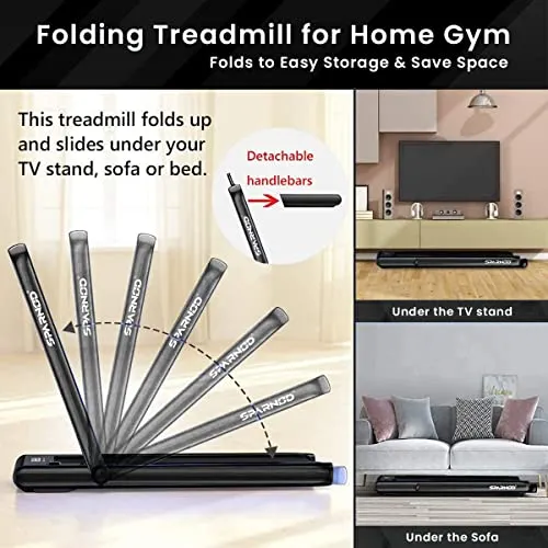 Sparnod Fitness STH-3030 (4 HP Peak) 2 in 1 Foldable Treadmill for Home Cum Under Desk Walking PadSlim Enough to be stored Under Bed (Black)