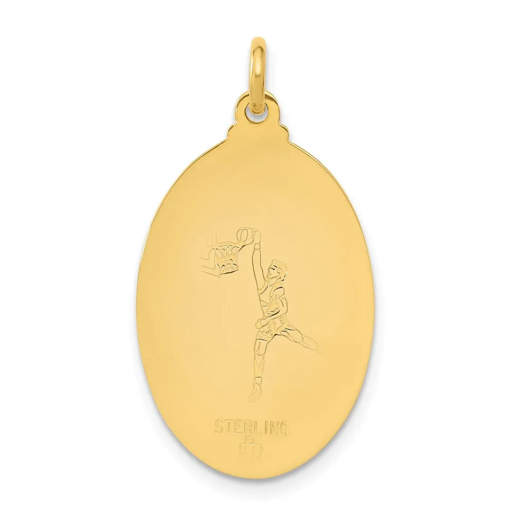 Sterling Silver 24k Gold-plated Saint Christopher Basketball Medal Pendant