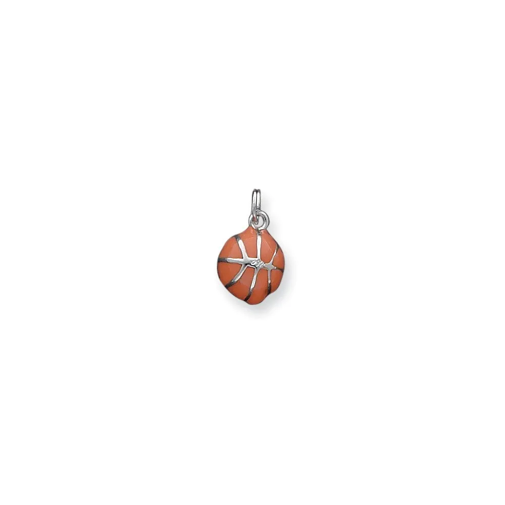 Sterling Silver 3D Orange Enameled Basketball Charm
